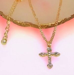 Gold Cross Pendant Necklace Glam Luxe Bling Modern Retro Glam Modern Socialite